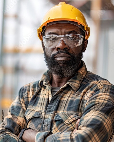 a man wearing a hard hat and glasses