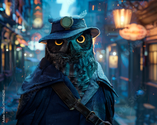 Owl as he patrols the nocturnal city streets, keeping watch over the sleeping metropolis Safety guaranteed