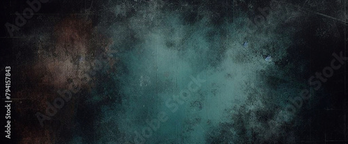 Dark turquoise art background. Large brush strokes. Acrylic paint in aquamarine or celadon colors. Abstract painting. Textured surface template for banner, poster. Narrow horizontal illustration  © Fabian