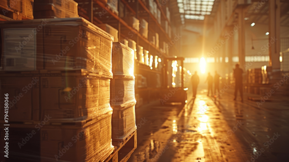Warehouse workers with sunset background. Warehouse workers with sunset background.