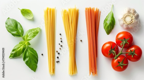 pasta al pomodoro bundle spaghetti with tomato sauce top and side view isolated italian cuisine photo