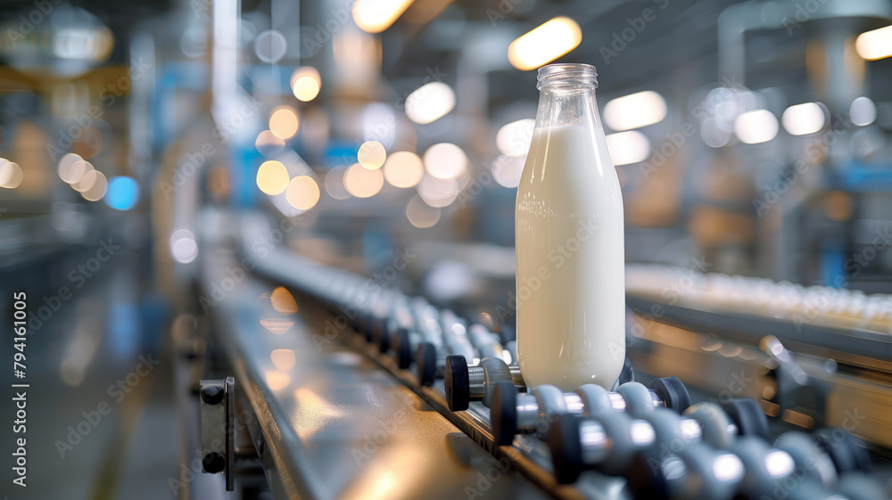 Milk bottle on a production line in a factory. Milk bottle on a production line in a factory.