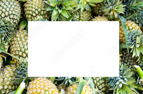 Ripe pineapples fruits. Bright tropical background. free space for text.