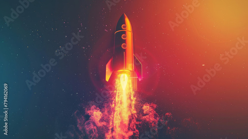 A stylized rocket launch scene.