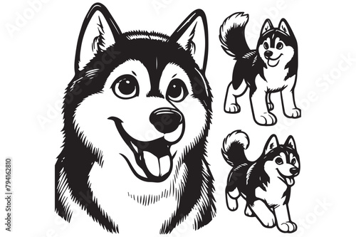 dog Hand drawn cartoon husky illustration