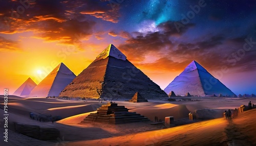 sunset over the pyramids