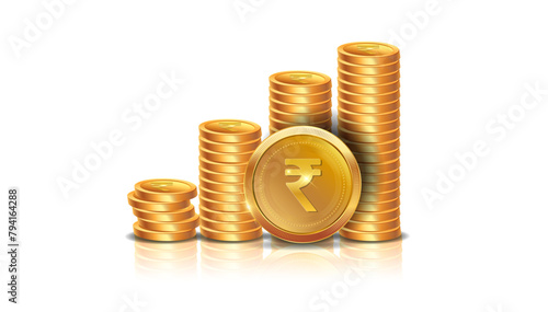 Growth of Money, business, finance. Indian rupee digital money currency Gold coin wealth EPS vector illustration.
