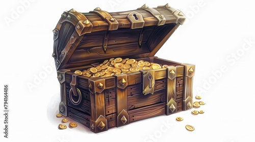 An open chest with gold on a light background illustration