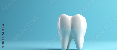Tooth 3d illustration on blue background. Healthy tooth concept. Dental Concept with Copy Space.