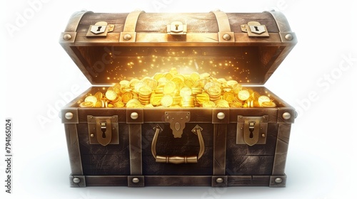 An open chest with gold on a light background illustration
