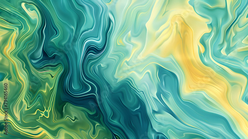 Abstract marbled pattern in blue and yellow hues. Liquid marbling paint texture background. Fluid painting abstract pattern, Intensive color mix wallpaper.