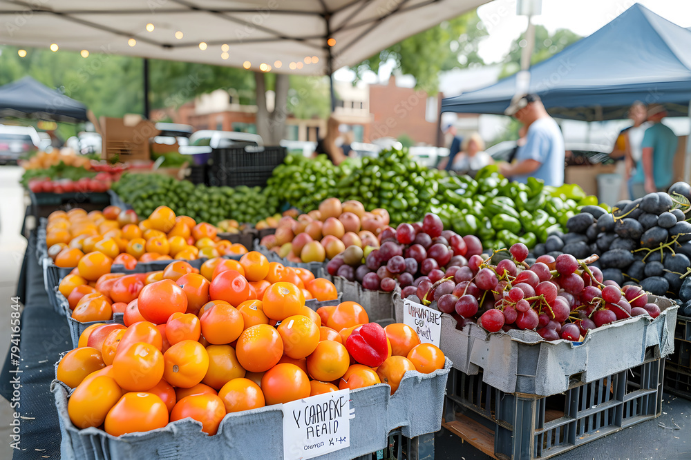 A bustling farmers market featuring a variety of fresh fruits.