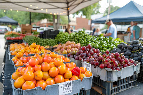 A bustling farmers market featuring a variety of fresh fruits.