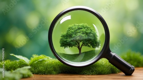 Exploring Eco-Friendly Options: Magnifying Glass Against Abstract Backdrop