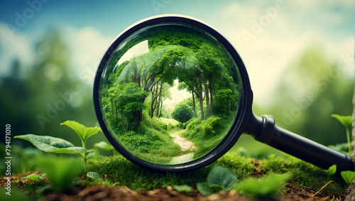 Photo real as Eco Vision Through a magnifying glass envision a world where eco friendly choices lead to a sustainable future