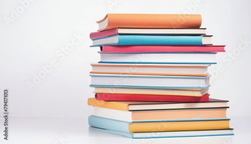 Stack of books on table in library. Education and learning concept.