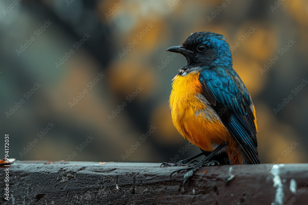 A bird plumage that exhibits a perfect gradient from the dark coloration on its head to a bright A bird plumage that exhibits a perfect gradient from the dark coloration on its head to a bright
