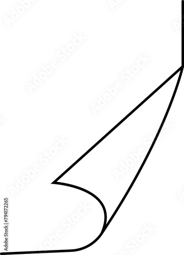outline silhouette page corner icon , isolated on transparent background, curled corner . Corner of sheet of paper. Realistic vector document page , for your design and business, mobile apps, web.