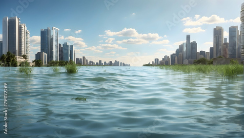 Flooded Futures: Depicting Rising Sea Levels and Global Warming's Impact on Future Generations © Gohgah