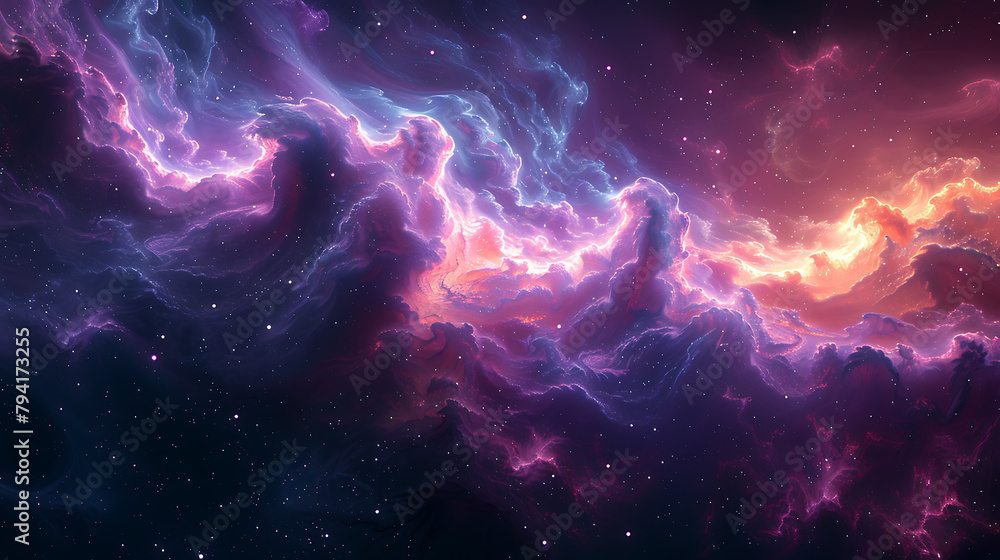 Design a digital artwork featuring a vibrant cosmic nebula scene.