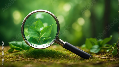 Sustainable Zero Waste Choices Through a Green Lens: A Fresh Perspective Revealed by a Magnifying Glass - Stock Photo Concept