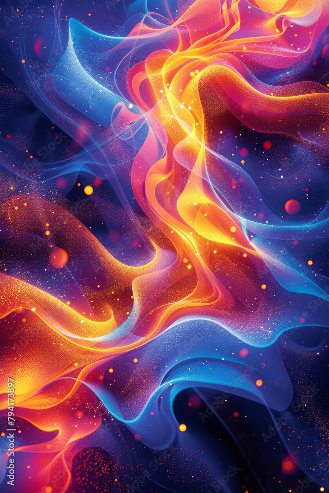 Obraz premium A music festival poster featuring abstract neon shapes that pulsate and swirl around the headline ac