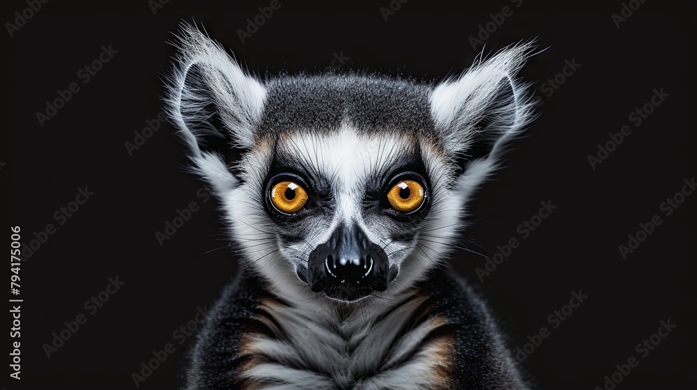 Naklejka premium Stunning close-up portrait of a ring-tailed lemur with vivid eyes