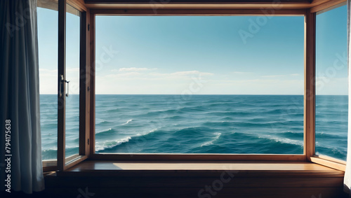 Ocean View from Coastal Window: Ideal for Marine Tour Services and Relaxation Area Concepts in Photo Stock