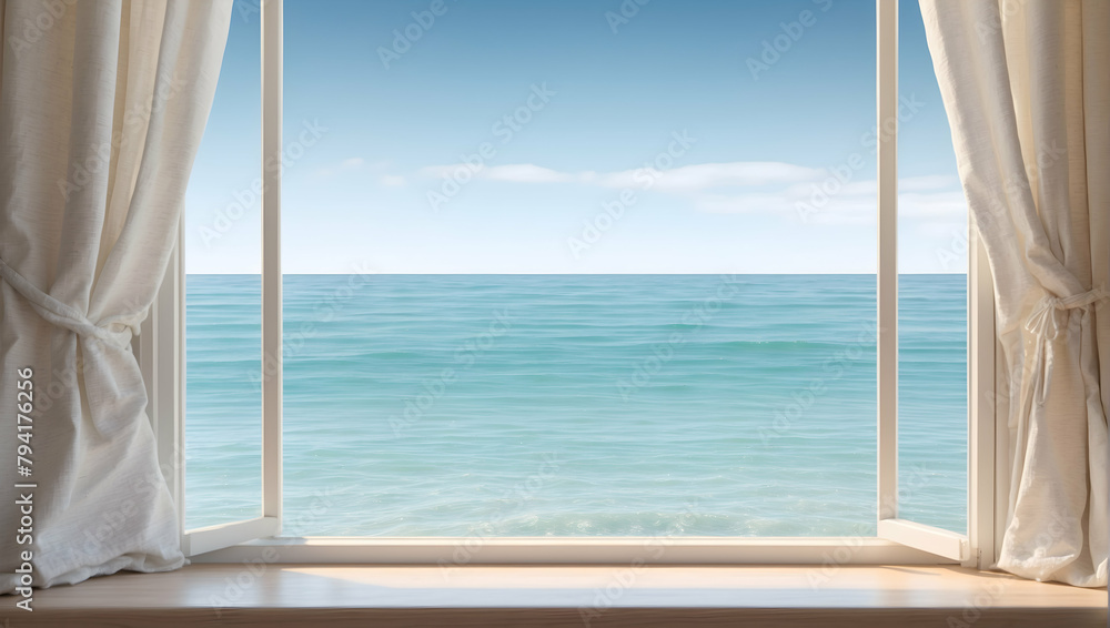 Tranquil Seaside View through Window: Perfect for Relaxation and Wellness Retreats