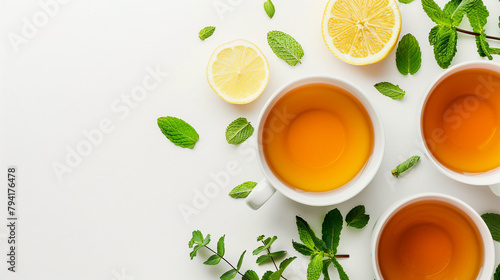 Herbal Infusion of Mint and Lemon on Wooden Table with Copy Space for Your Message - Organic Beverage for Wellness Lifestyle