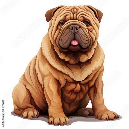 clipart shar pei dark hair sitting сreated with Generative Ai