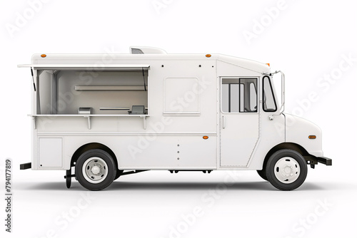White foodtruck with copy space on white isolated background