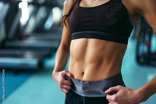 abdominal muscles on the female stomach in modern gym