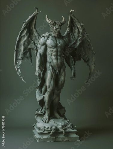 statue of a winged figure with horns - generative ai