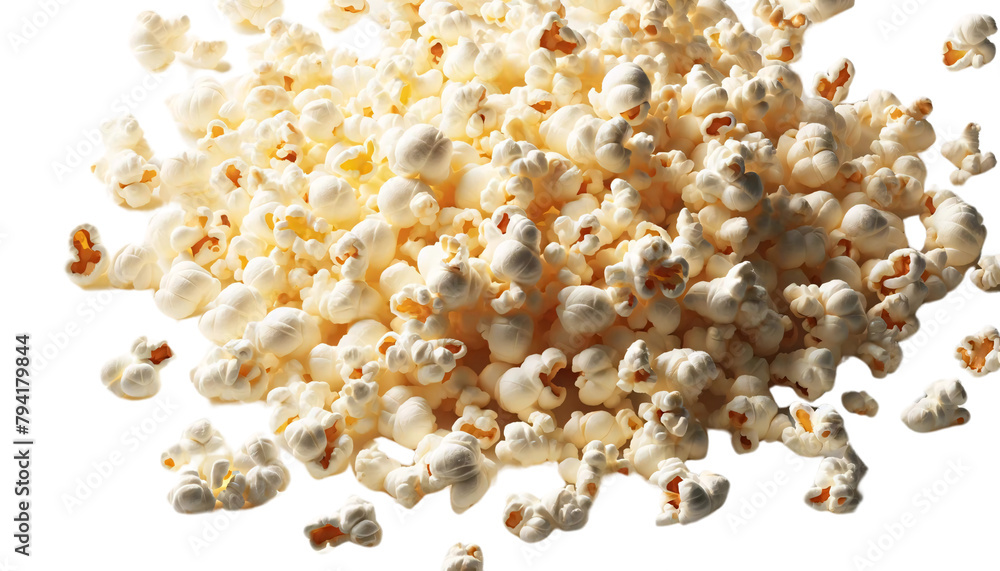 Freshly popped popcorn scattered loosely on a transparent background Freshly popped popcorn scattered loosely on a transparent background