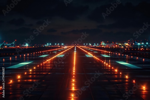 Airport runway lights, guiding lines, clear aviation signals