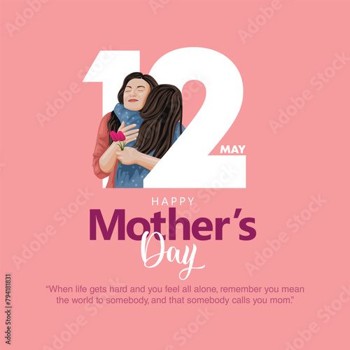 Happy mother's day greeting. Loving Mother hugging daughter. Family holiday and togetherness. abstract  vector illustration design.