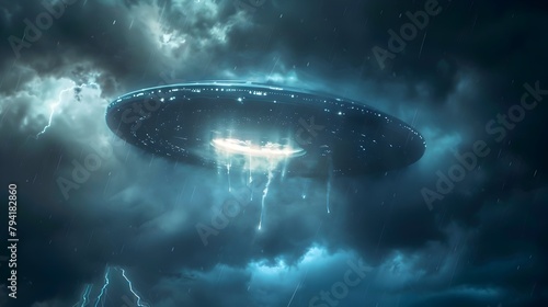 Shimmering UFO Lights Amid Ominous Storm Clouds in Dramatic Cinematic Atmosphere