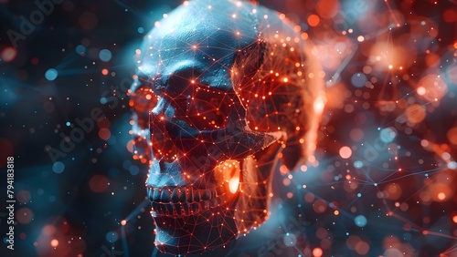 Digital Background with Human Skull  Symbolizing Cybercrime and Hacking. Concept Cybercrime  Hacking  Digital Background  Human Skull  Symbolism