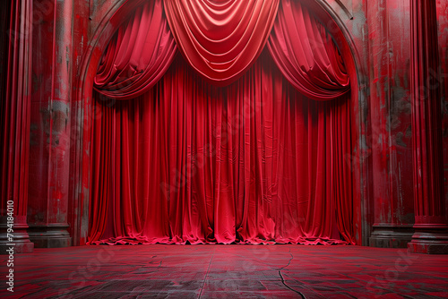 Red curtain on theater or cinema stags