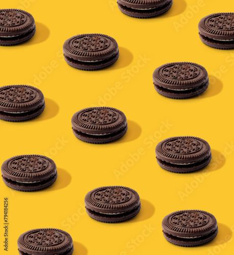 Creative layout made of chocolate cookies on the white background. Food concept. Macro concept. (ID: 794184256)