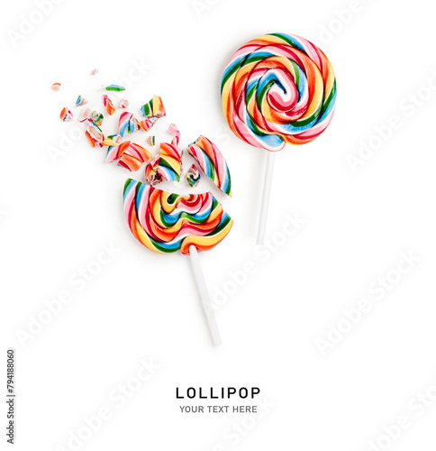 Lollipop candy broken set isolated on white background.