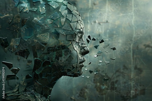 Abstract image of a fractured mind, pieces floating, to depict the disconnection in schizophrenia photo