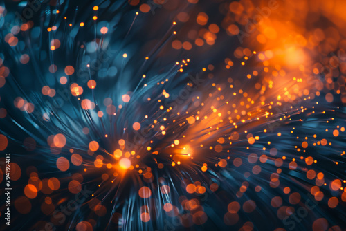 Fiber Optic Data Transfer, Abstract Close-Up in Light Orange and Dark Blue photo