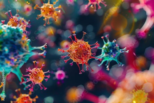 3d illustration of viruses inside human cells bokeh style background photo