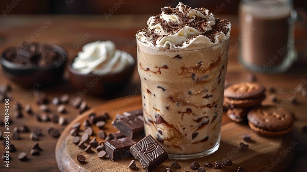 Dark Chocolate Biscuit Frappe in Minimalist Modern Setting Generative AI Dark Chocolate Biscuit Frappe in Minimalist Modern Setting Generative AI