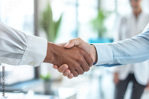 Close Up Of Business Colleagues Handshaking In Office, Professional Greeting, Corporate Deal, Office Setting, Business Handshake