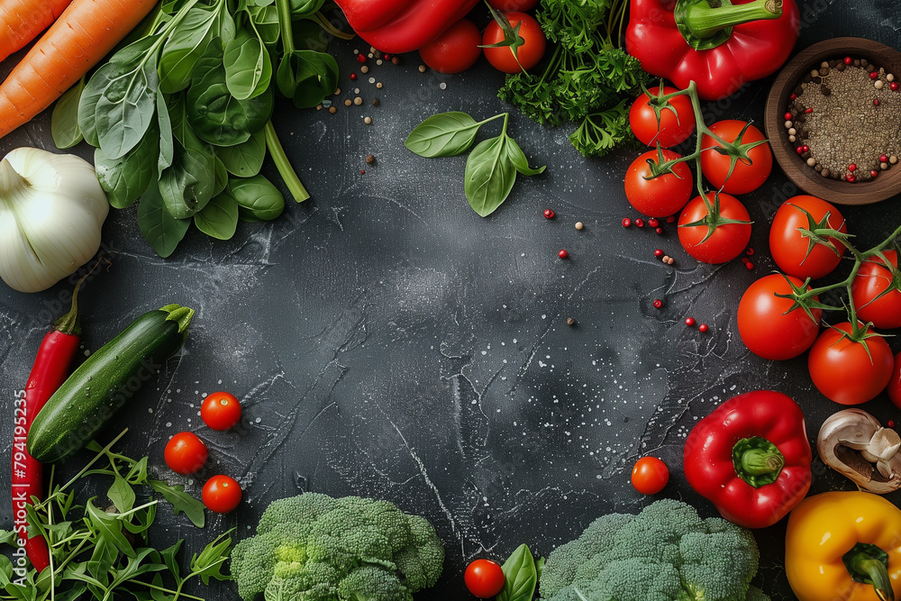World food day. World vegetable day top view on black background World food day. World vegetable day top view on black background