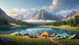 Camp near the mountain lake.