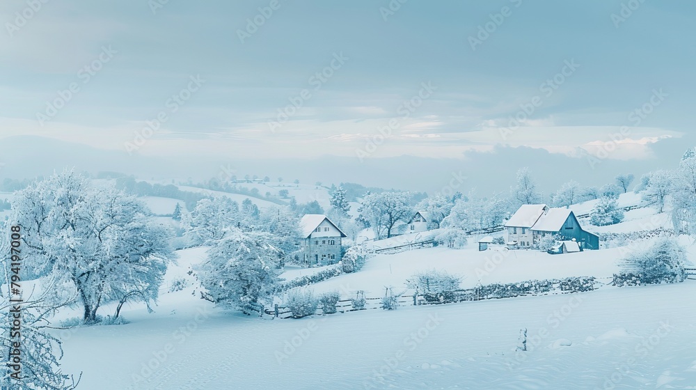 A serene and picturesque Christmas background featuring snow-covered landscapes and peaceful winter scenes